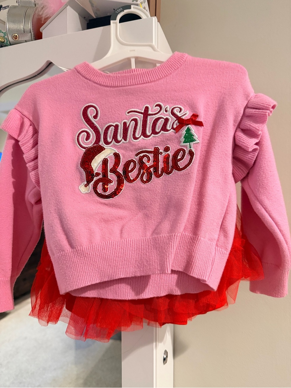 Kids Pink 'Santa's Bestie' Holiday christmas Sweater Top and matching tutu skirt